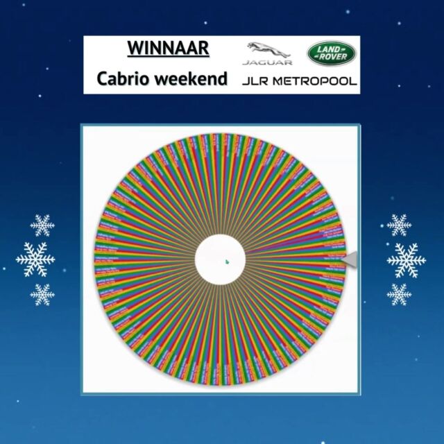 Winaar Winterwonderwereld DAG 5:

🏆 Vandaag in de prijzenkast: een Cabrio Weekend geschonken door @jlrmetropool 

Proficiat aan de winnaar!